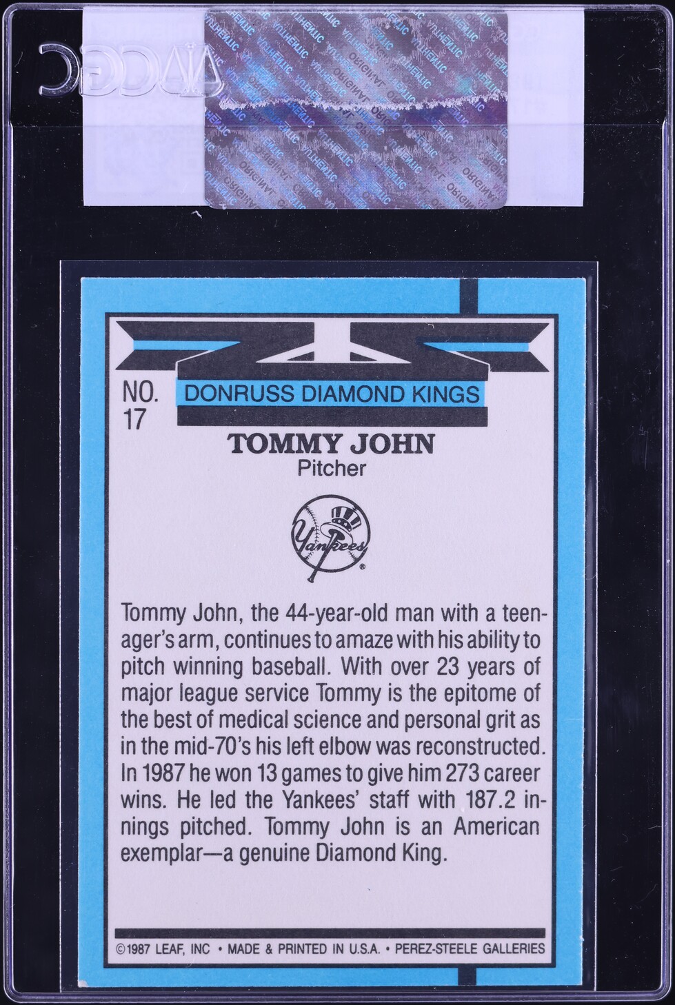 1988 Donruss Tommy John #17 CGC AUTH