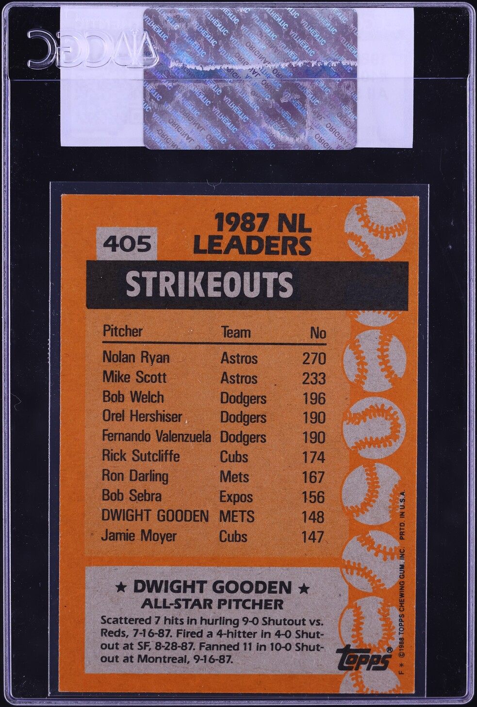 1988 Topps Dwight Gooden ALL STAR #405 CGC AUTH