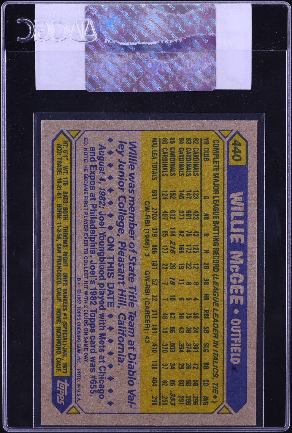 1987 Topps Willie McGee #440 CGC AUTH