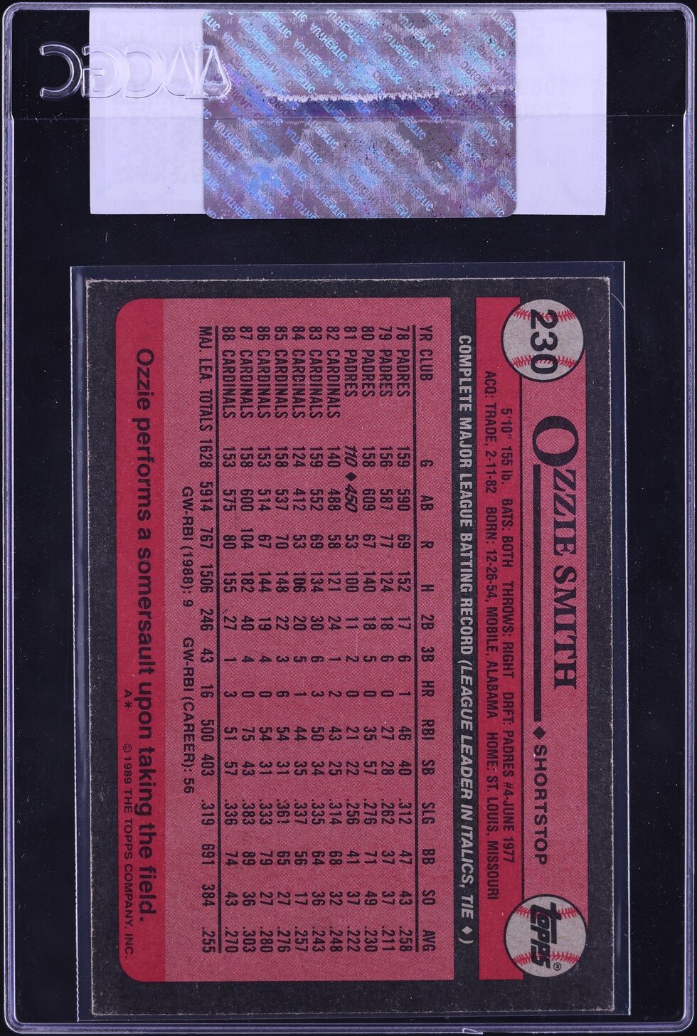 1989 Topps Ozzie Smith #230 CGC AUTH