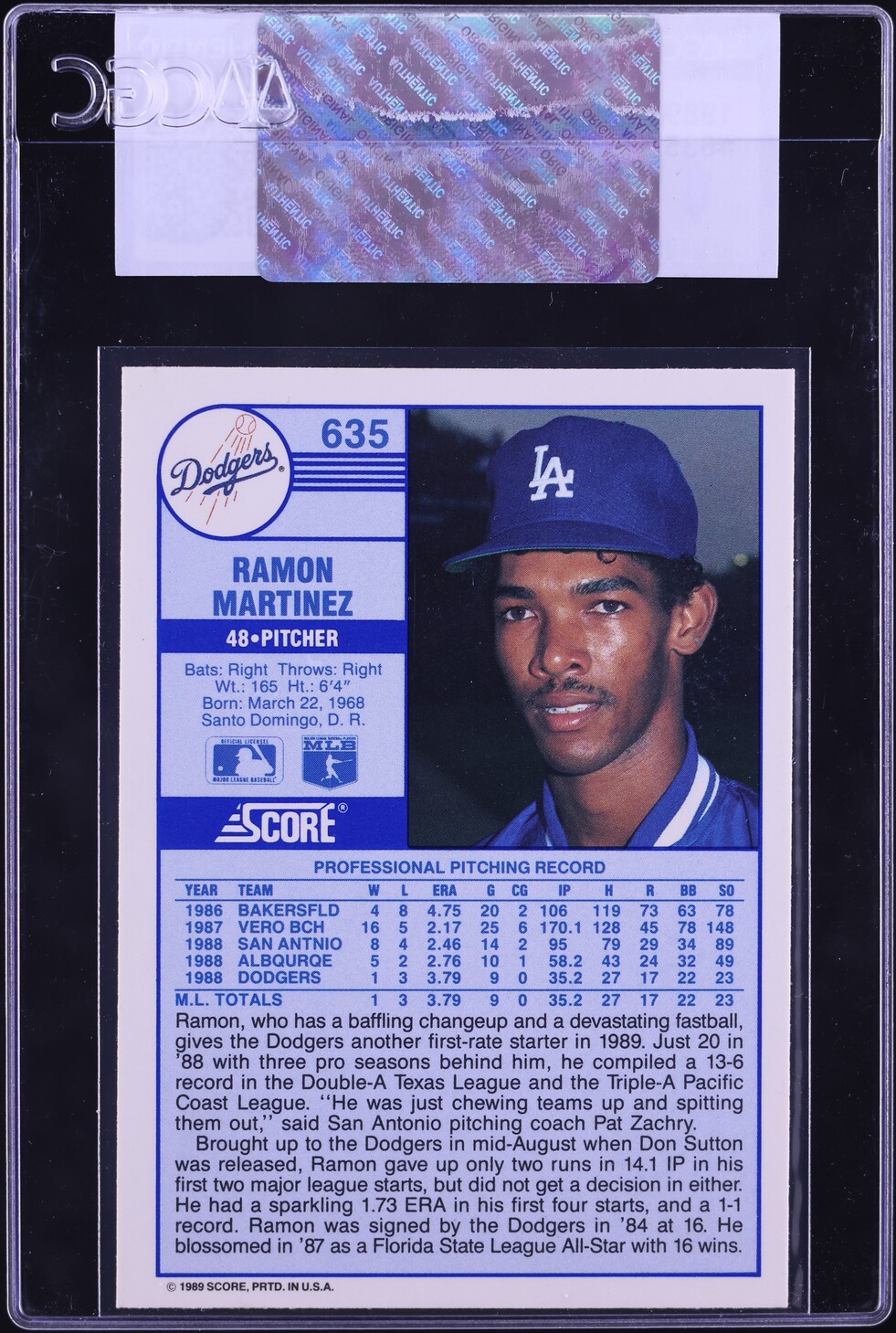 1989 Score Ramon Martinez #635 CGC AUTH