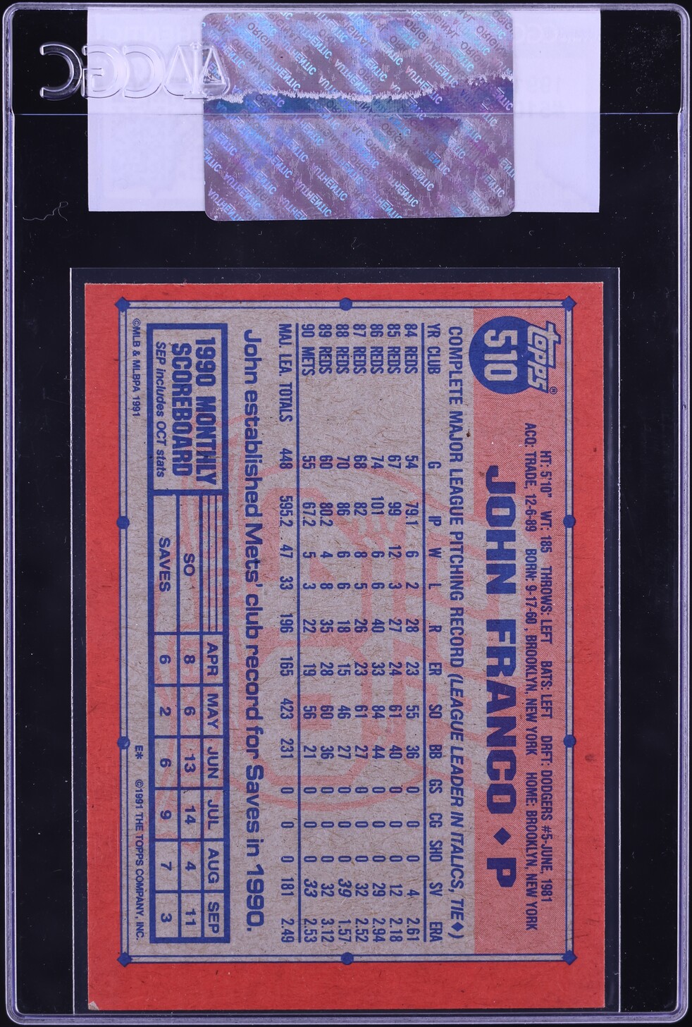 1991 Topps John Franco #510 CGC AUTH