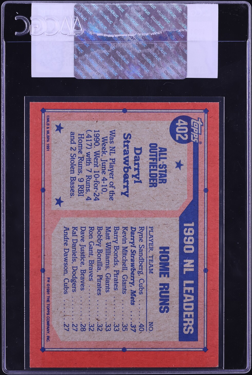 1991 Topps Darryl Strawberry #402 CGC AUTH