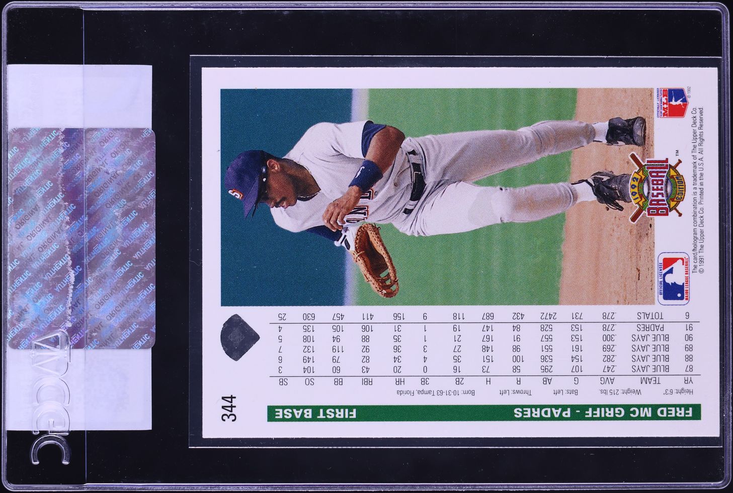 1992 Upper Deck Fred McGriff #344 CGC AUTH