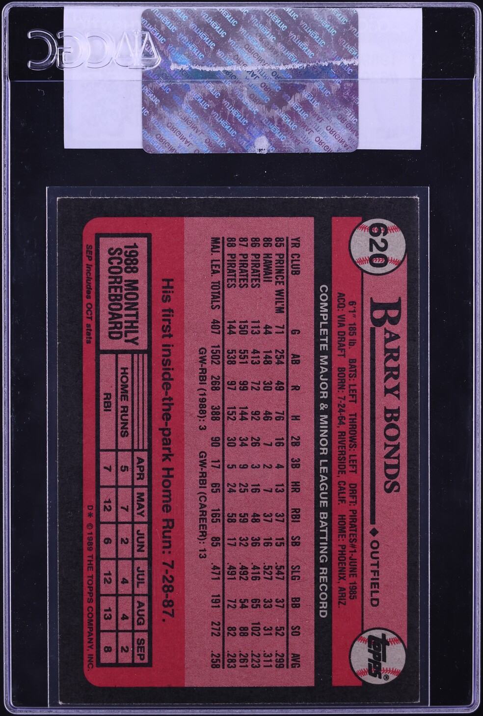 1989 Topps Barry Bonds #620 CGC AUTH