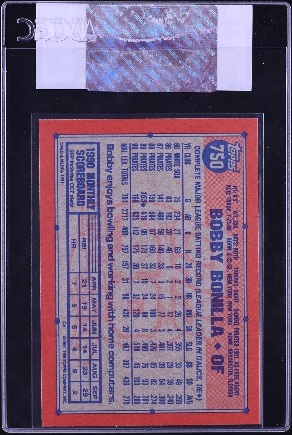 1991 Topps Bobby Bonilla #750 CGC AUTH