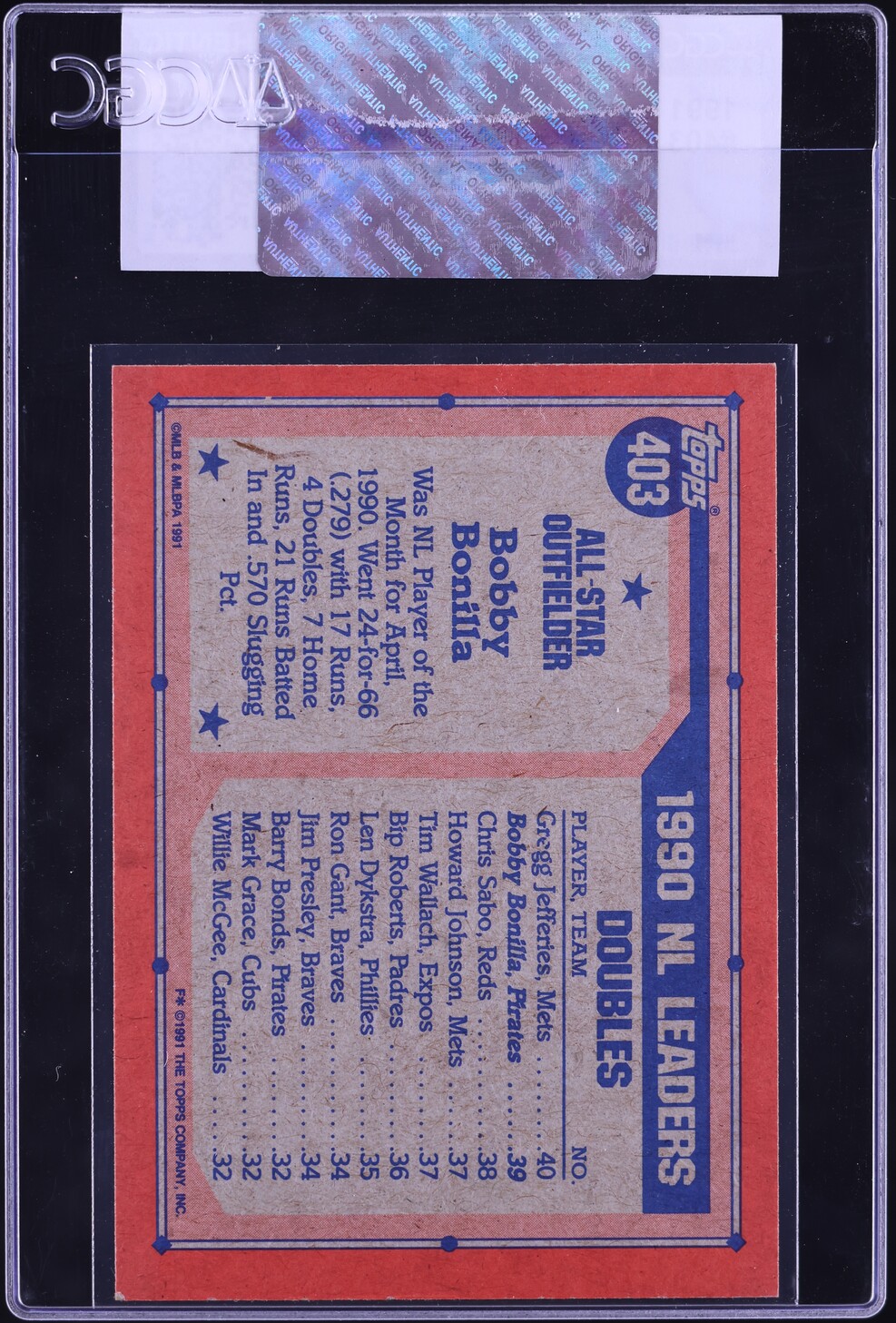 1991 Topps Bobby Bonilla #403 CGC AUTH