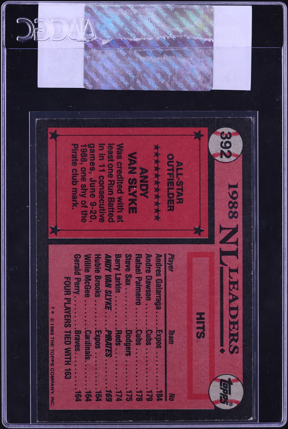 1989 Topps Andy Van Slyke ALL STAR #392 CGC AUTH