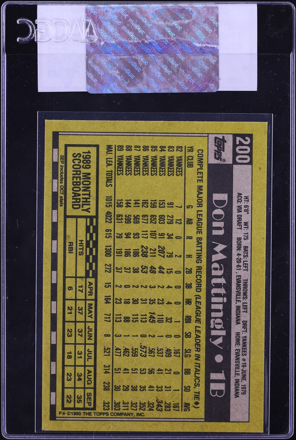 1990 Topps Don Mattingly #200 CGC AUTH