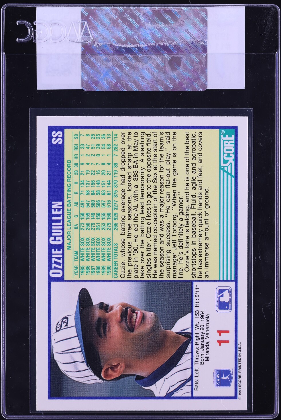 1991 Score Ozzie Guillen #11 CGC AUTH