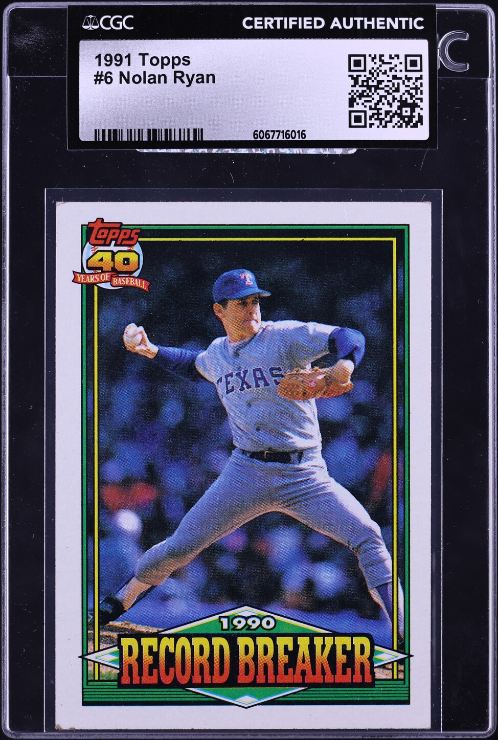 1991 Topps Nolan Ryan #6 CGC AUTH