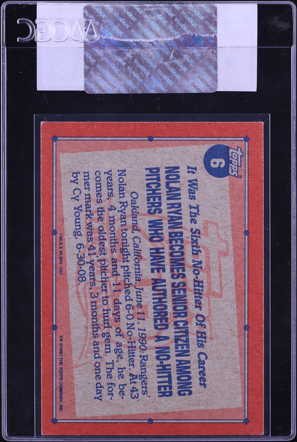 1991 Topps Nolan Ryan #6 CGC AUTH