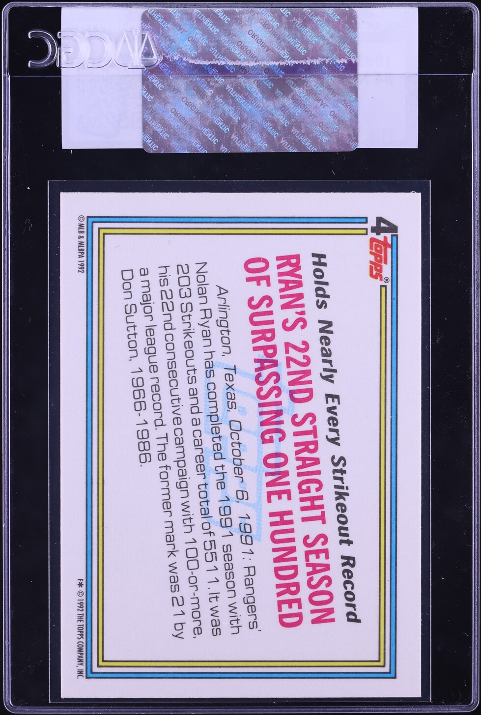 1992 Topps Nolan Ryan #4 CGC AUTH