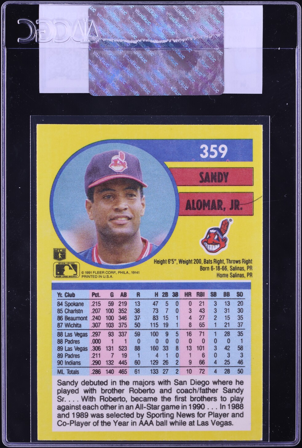 1991 Fleer Sandy Alomar Jr. #359 CGC AUTH