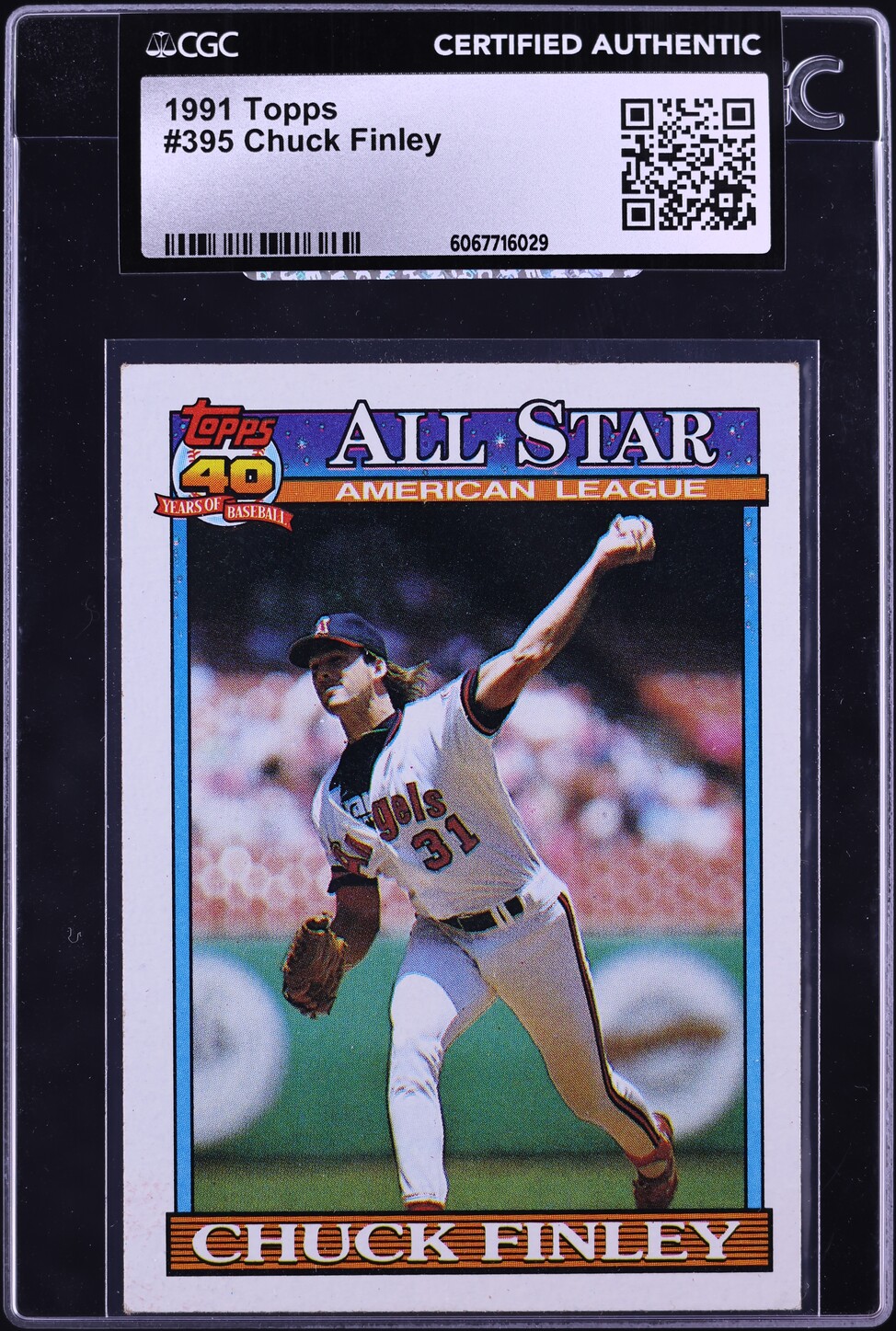 1991 Topps Chuck Finley #395 CGC AUTH