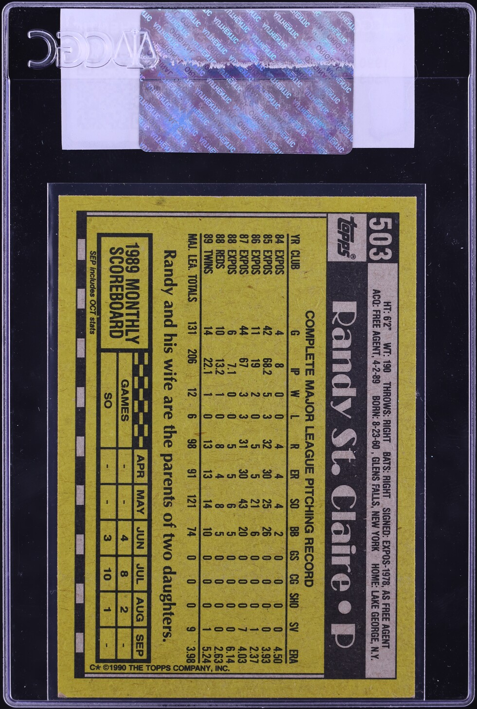 1990 Topps Randy St. Claire #503 CGC AUTH
