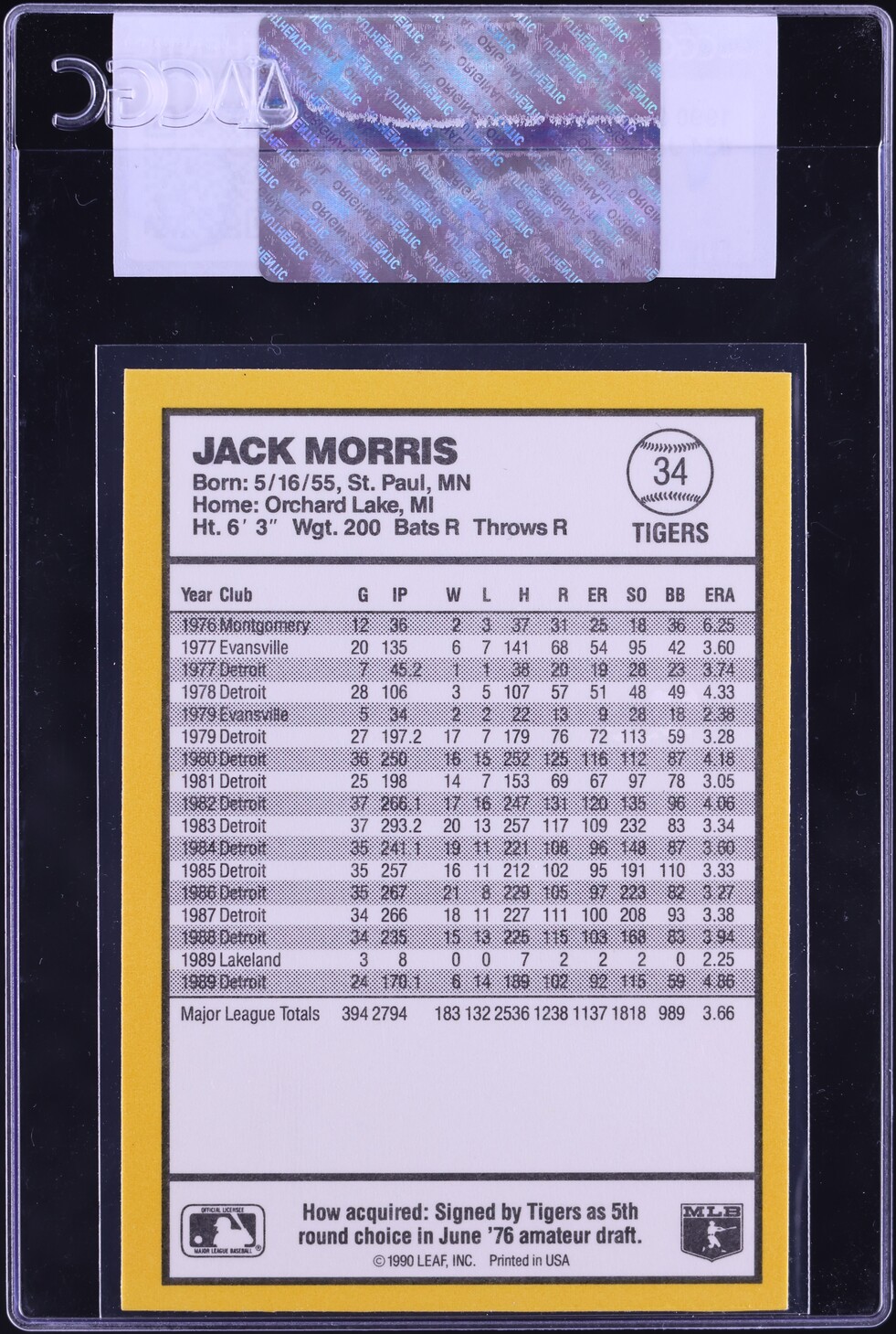1990 Donruss Best Of The AL Jack Morris #34 CGC AUTH