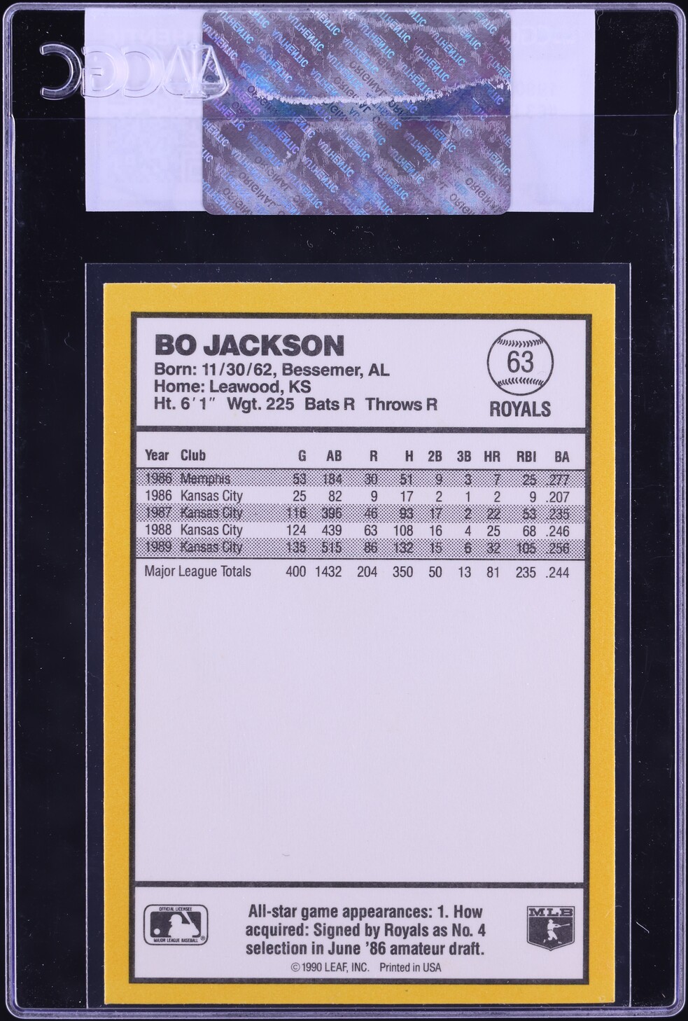 1990 Donruss Best Of The AL Bo Jackson #63 CGC AUTH