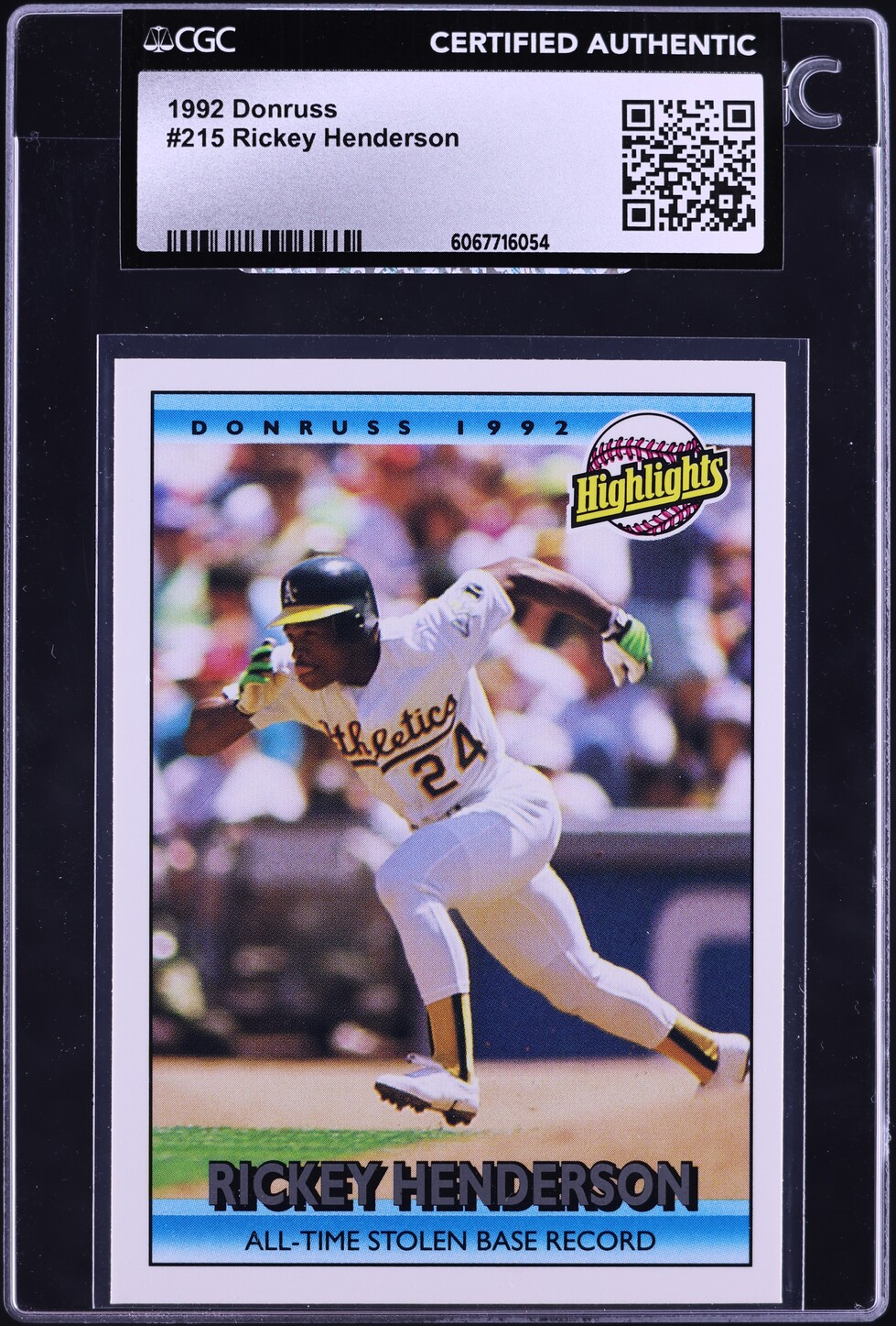 1992 Donruss Rickey Henderson #215 CGC AUTH