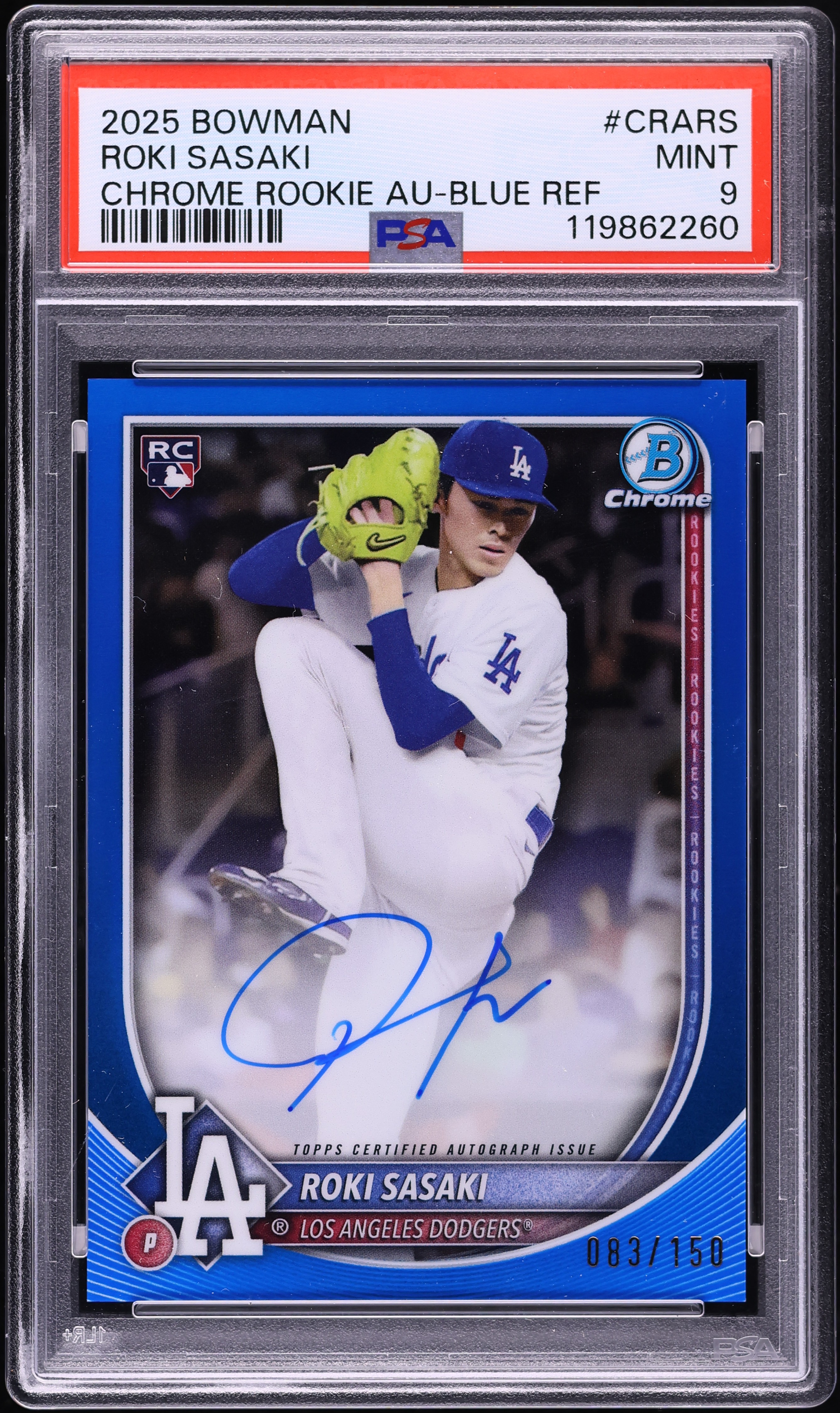 2025 Bowman Chrome Blue Refractor Roki Sasaki ROOKIE AUTO /150