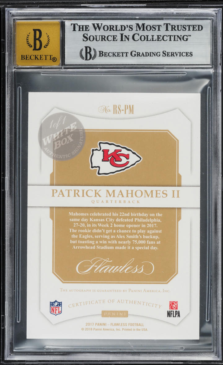 2017 Panini Flawless Ruby White Box Patrick Mahomes II ROOKIE AUTO 1/1 BGS 8.5