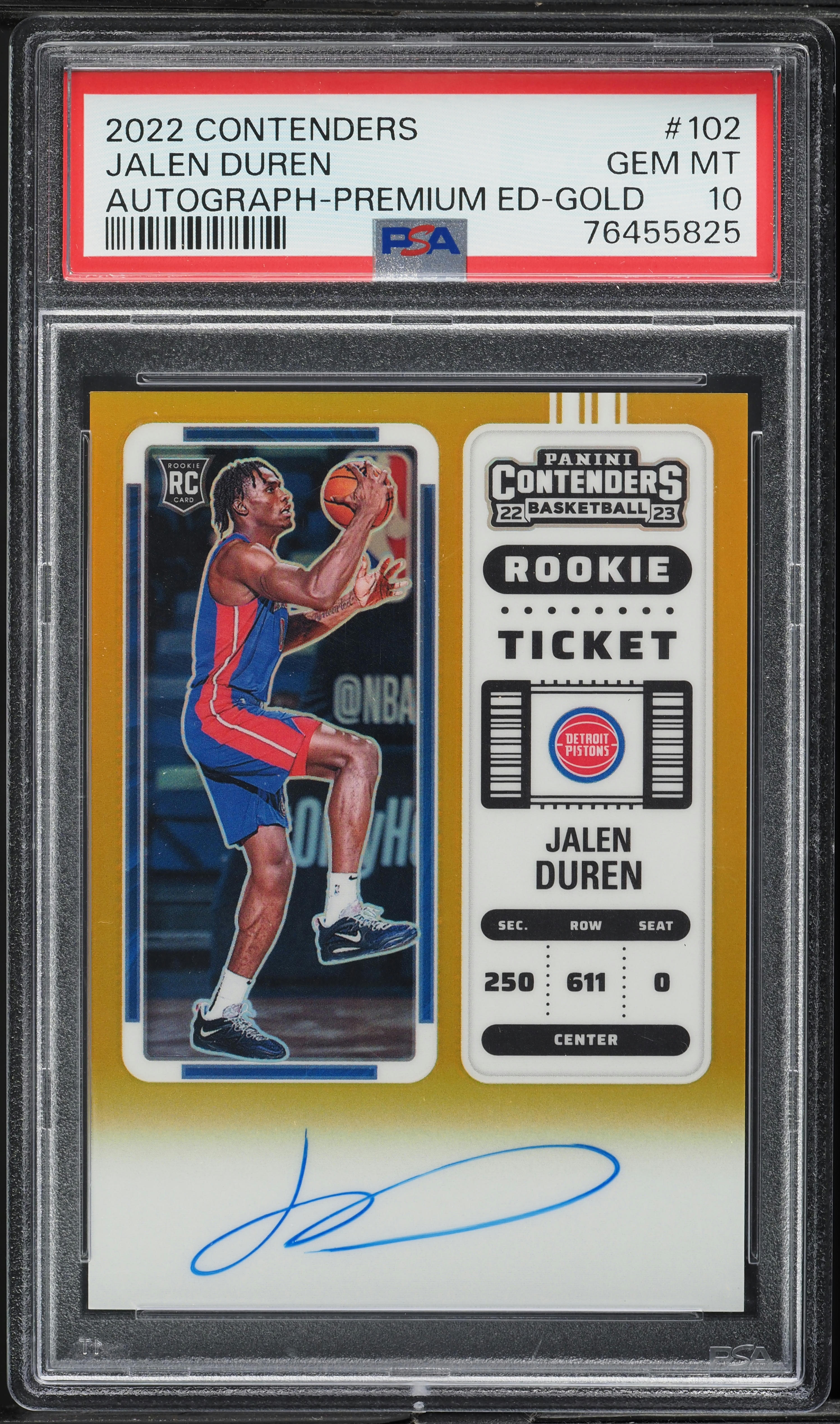 2022 Panini Contenders Premium Edition Gold Jalen Duren ROOKIE 