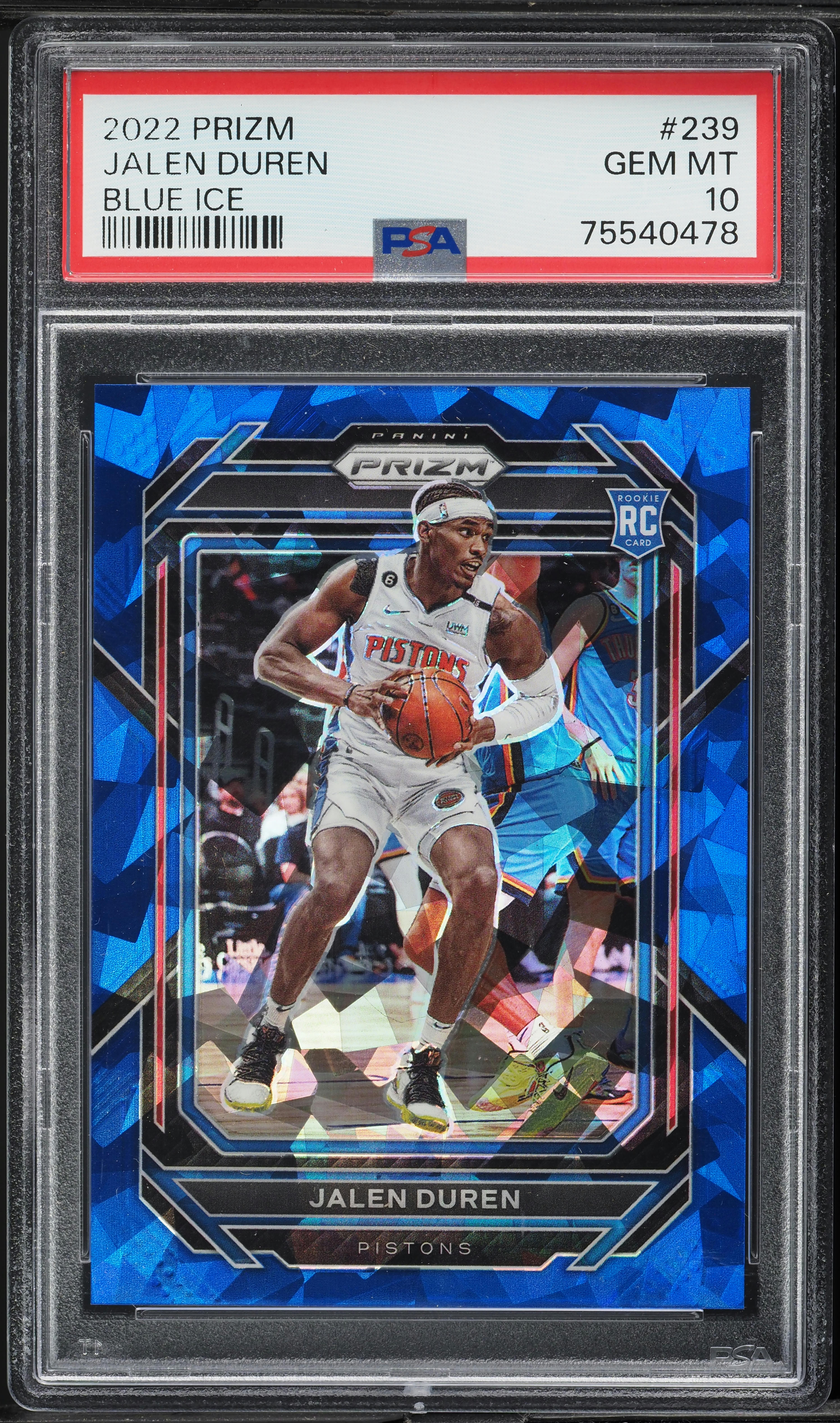 2022 Panini Prizm Blue Ice Jalen Duren ROOKIE /125 #239 PSA 10 GEM