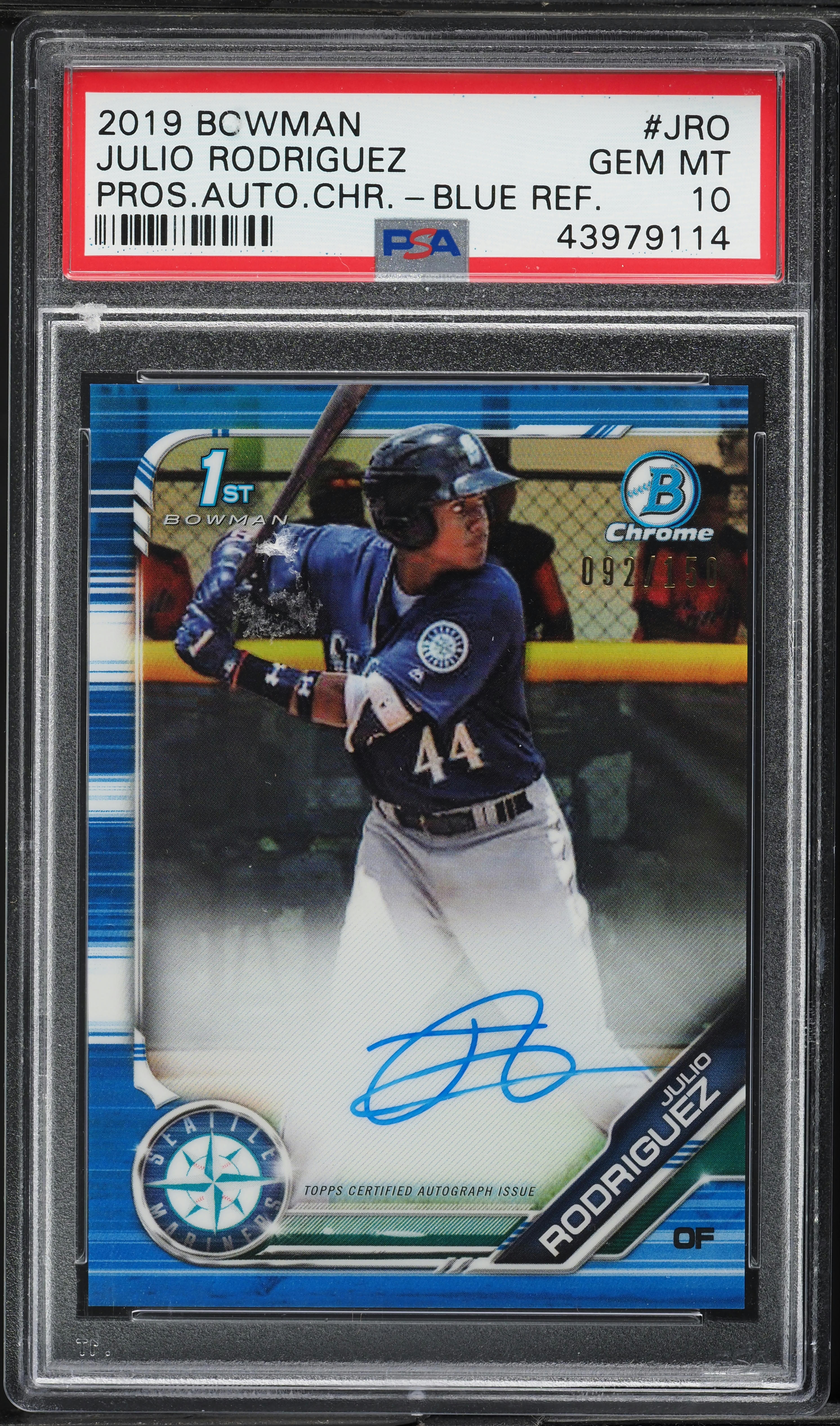 2019 Bowman Chrome Blue Refractor Julio Rodriguez PROSPECT AUTO