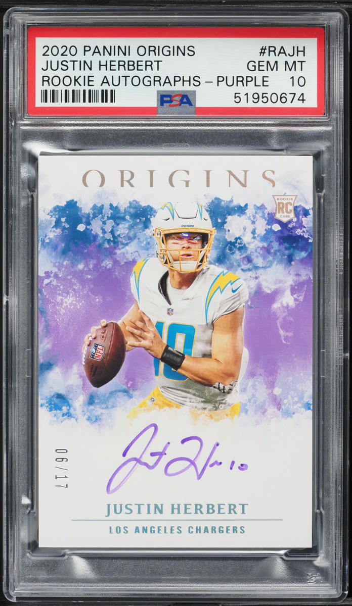 2020 Panini Origins Purple Justin Herbert ROOKIE AUTO /17 #RA-JH PSA 10 GEM GEM