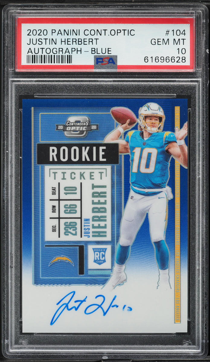 2020 Panini Contenders Optic Blue Justin Herbert ROOKIE AUTO /75 #104 PSA 10