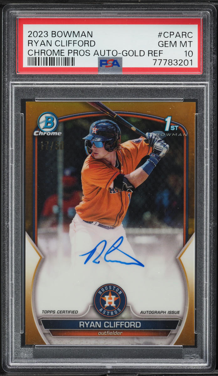 2023 Bowman Chrome Gold Refractor Ryan Clifford PROSPECT AUTO /50 #CPA-RC PSA 10