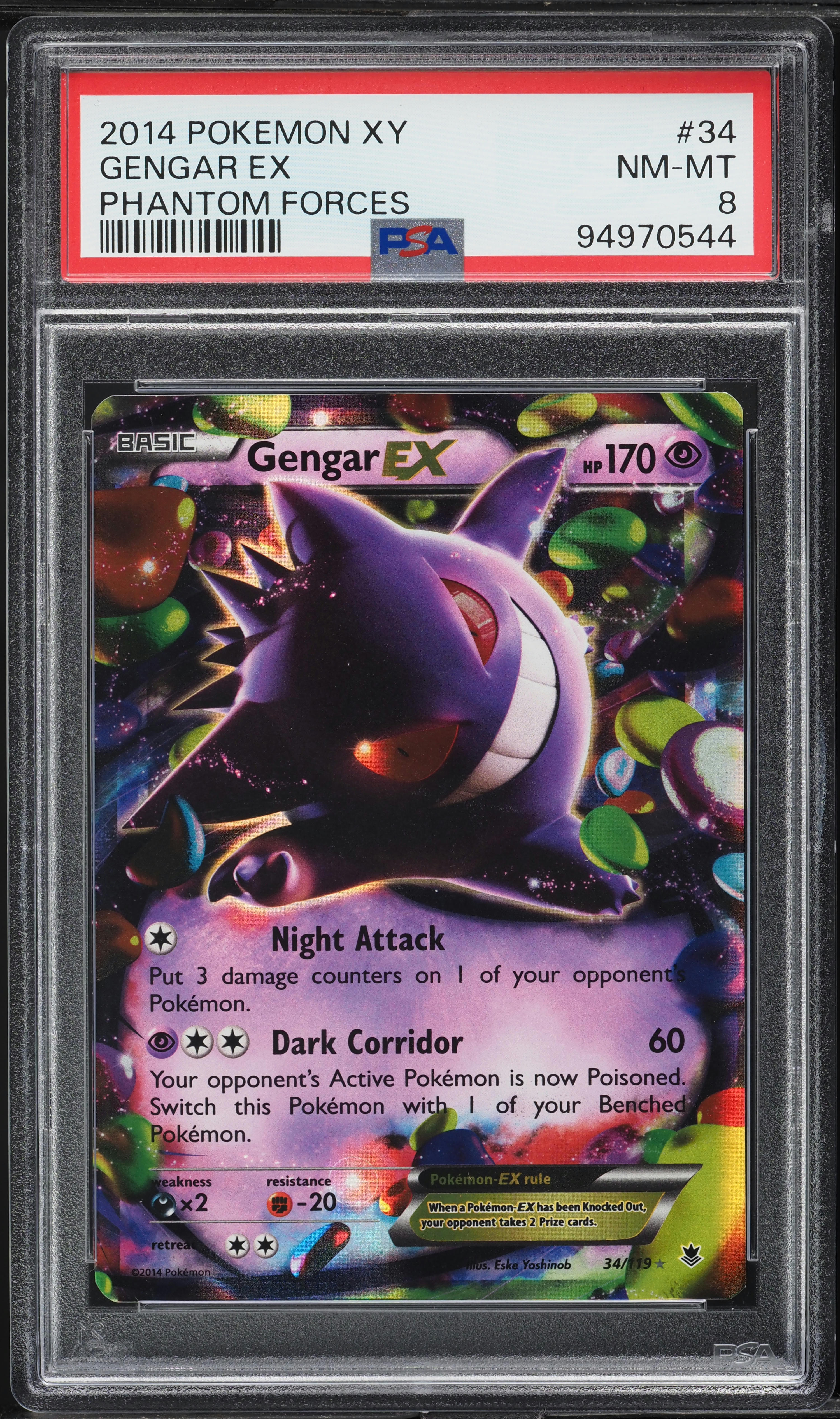 2014 Pokemon XY Phantom Forces Full Art Gengar EX #34 PSA 8 NM-MT