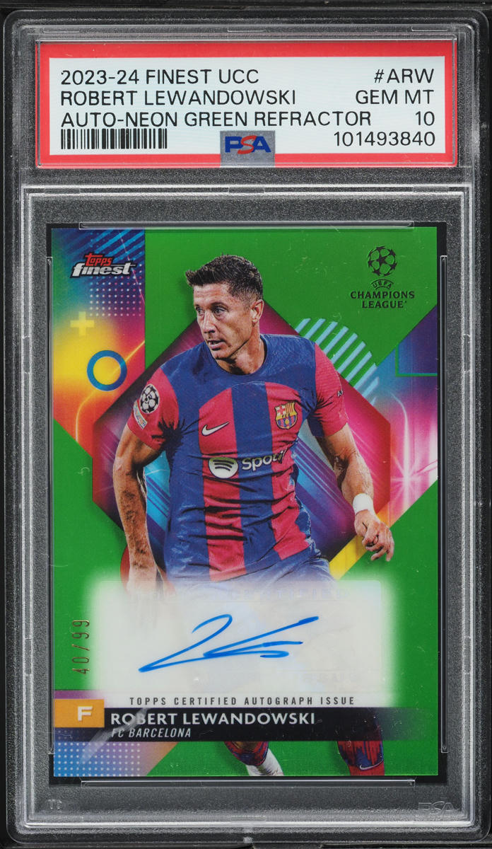 2023 Finest UCC Neon Green Refractor Robert Lewandowski AUTO /99 #A-RW PSA 10