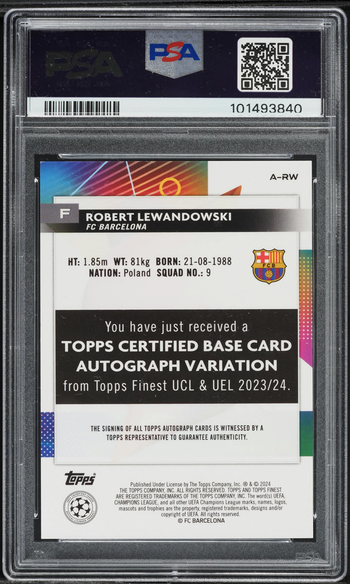 2023 Finest UCC Neon Green Refractor Robert Lewandowski AUTO /99 #A-RW PSA 10