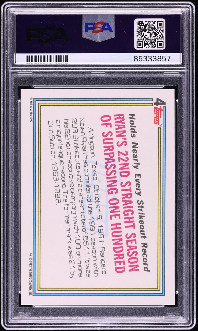 1992 Topps Nolan Ryan #4 PSA 10 GEM MINT