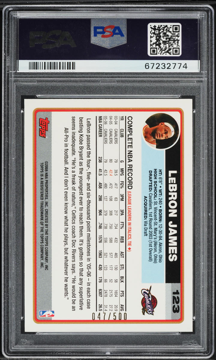 2006 Topps Basketball Gold LeBron James /500 #123 PSA 9 MINT