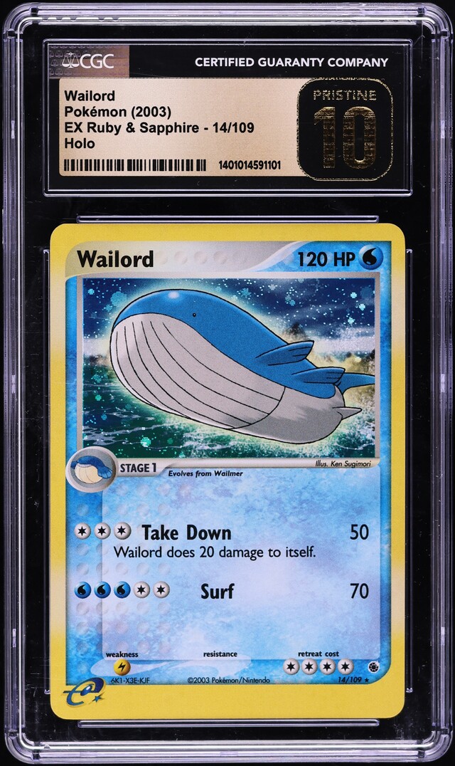 2003 Pokemon EX Ruby & Sapphire Holo Wailord #14 CGC 10 PRISTINE