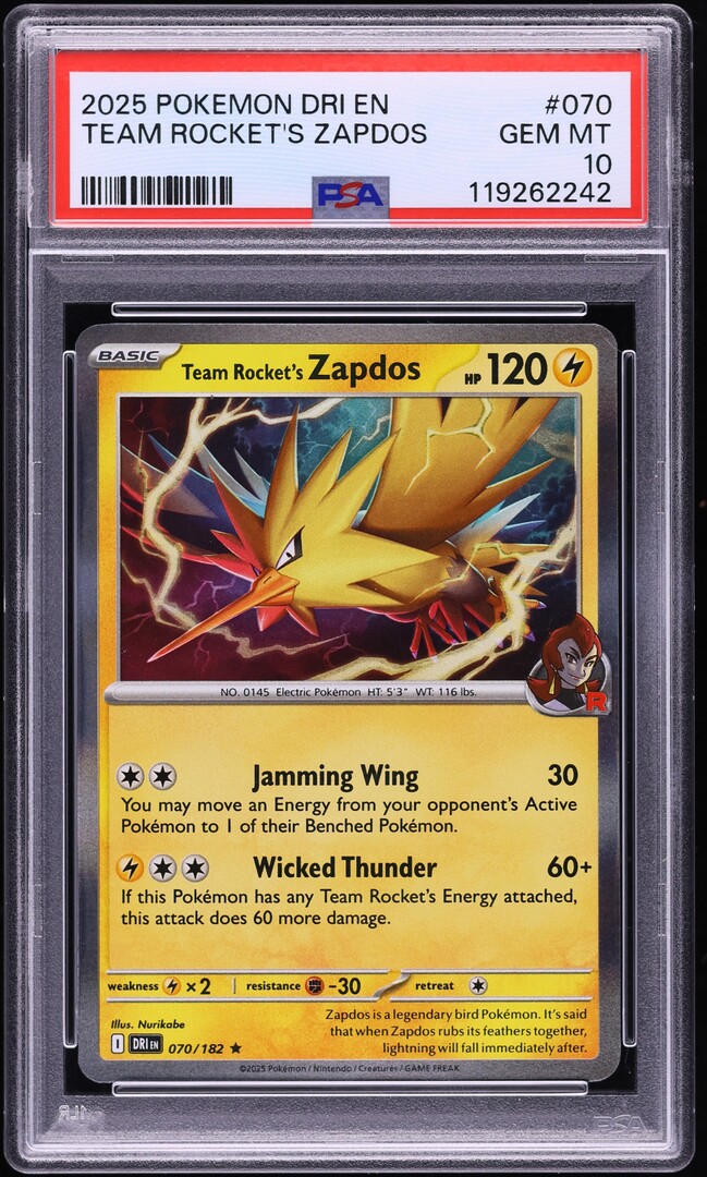 mega zapdos pokemon card 2025 Pokemon Destined Rivals Team Rocket's Zapdos #070 PSA 10 GEM MINT on  Fanatics Collect
