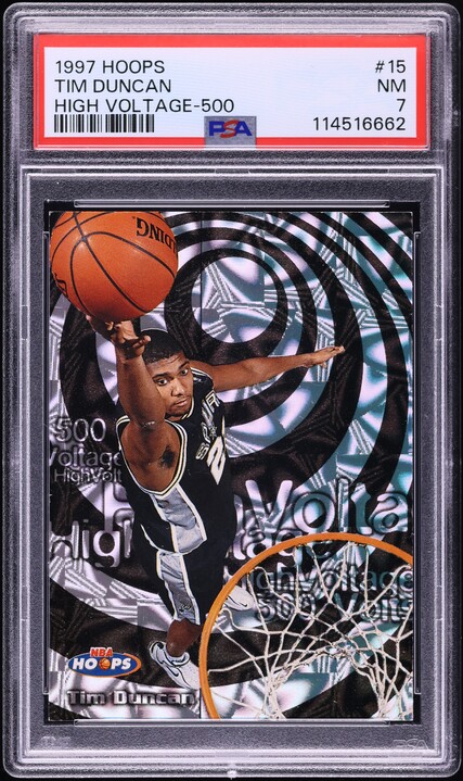 1997 Hoops High Voltage Tim Duncan ROOKIE /500 #15 PSA 7 NRMT on