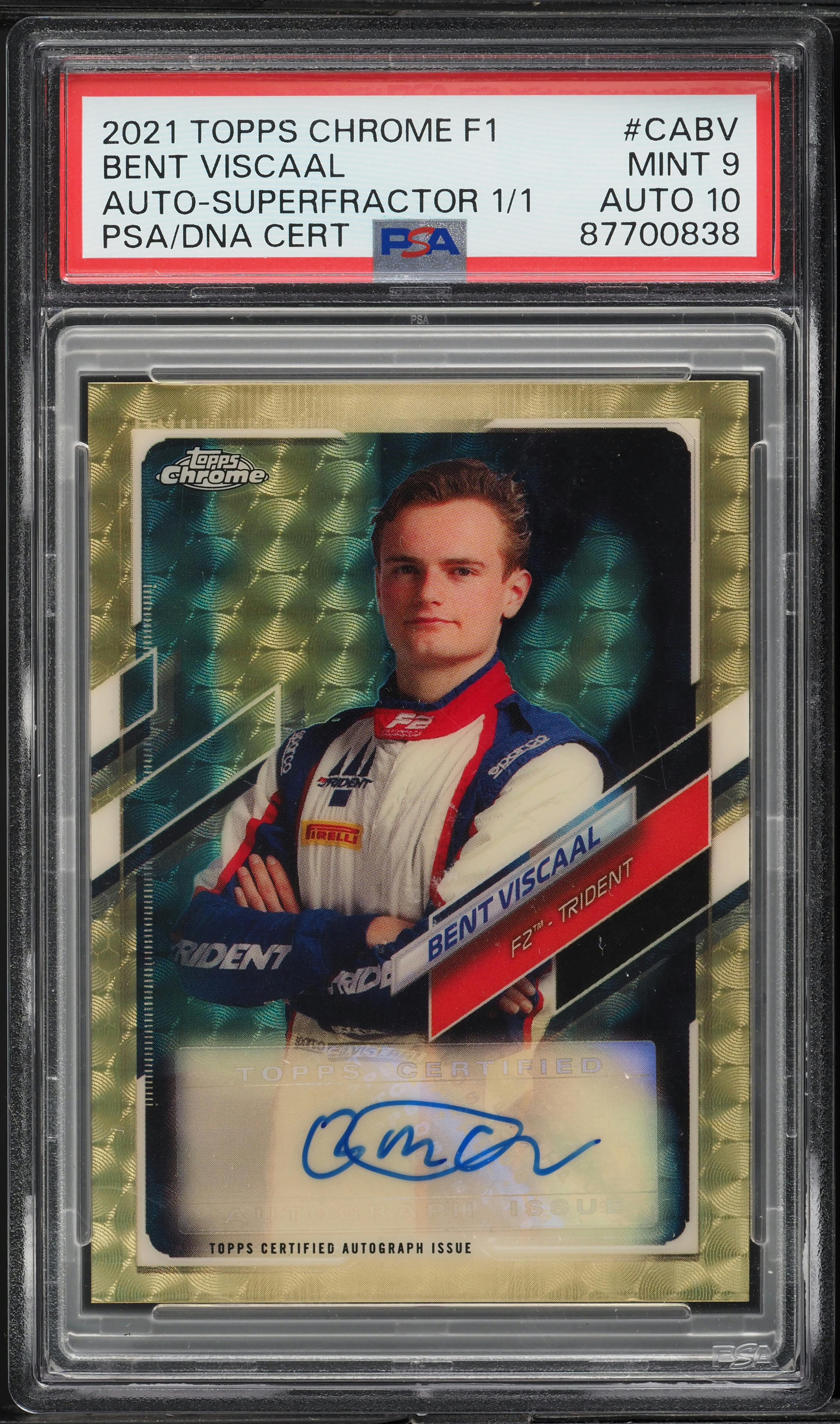 2021 Topps Chrome Formula 1 Superfractor Bent Viscaal RC AUTO DNA