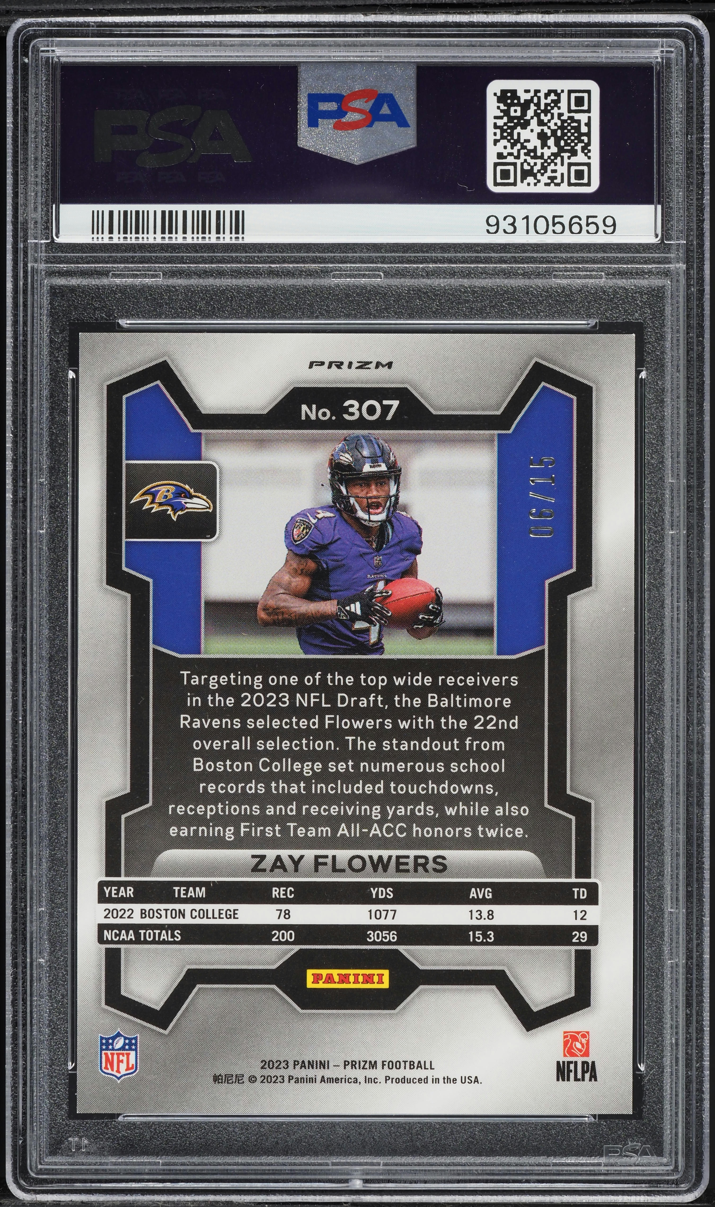 2023 Panini Prizm Forest Camo Zay Flowers ROOKIE /15 #307 PSA 10