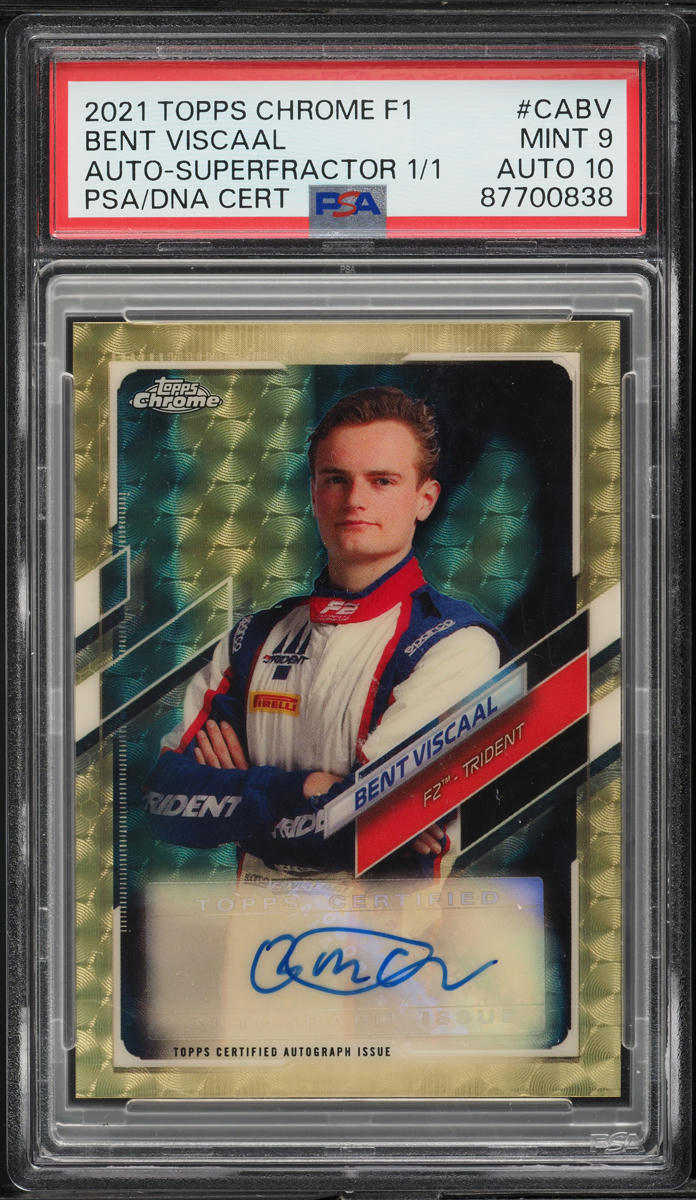 2021 Topps Chrome Formula 1 Superfractor Bent Viscaal RC AUTO DNA 10 1/1 PSA 9