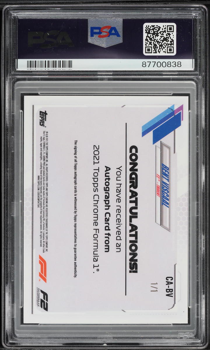 2021 Topps Chrome Formula 1 Superfractor Bent Viscaal RC AUTO DNA 10 1/1 PSA 9
