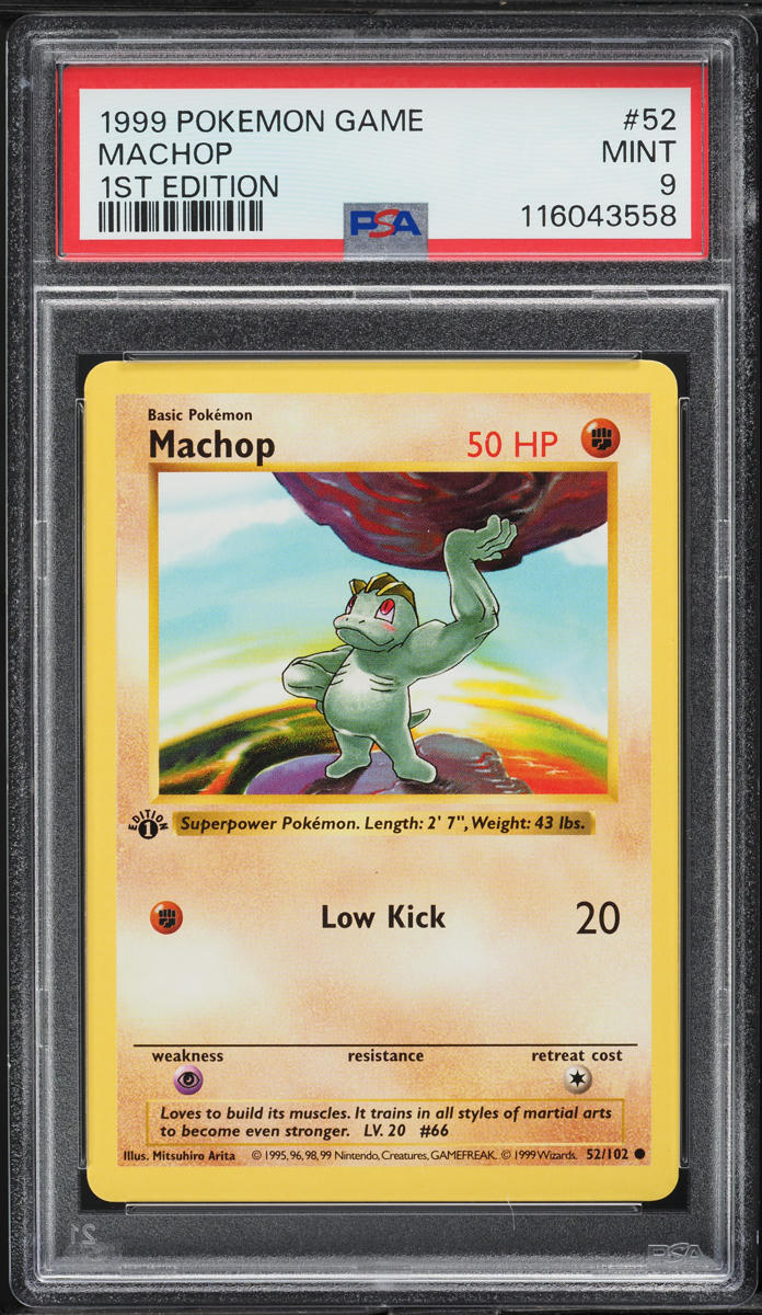 1999 Pokemon Base Set Shadowless 1st Edition Machop #52 PSA 9 MINT