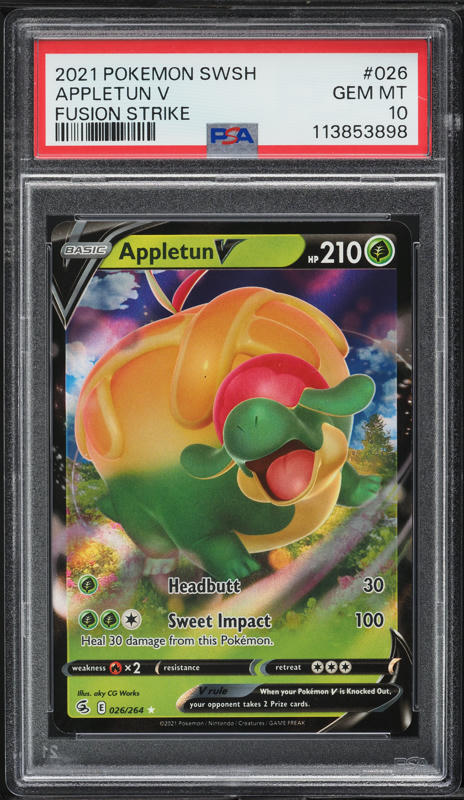 2021 Pokemon Sword & Shield Fusion Strike Appletun V #026 PSA 10 GEM MINT