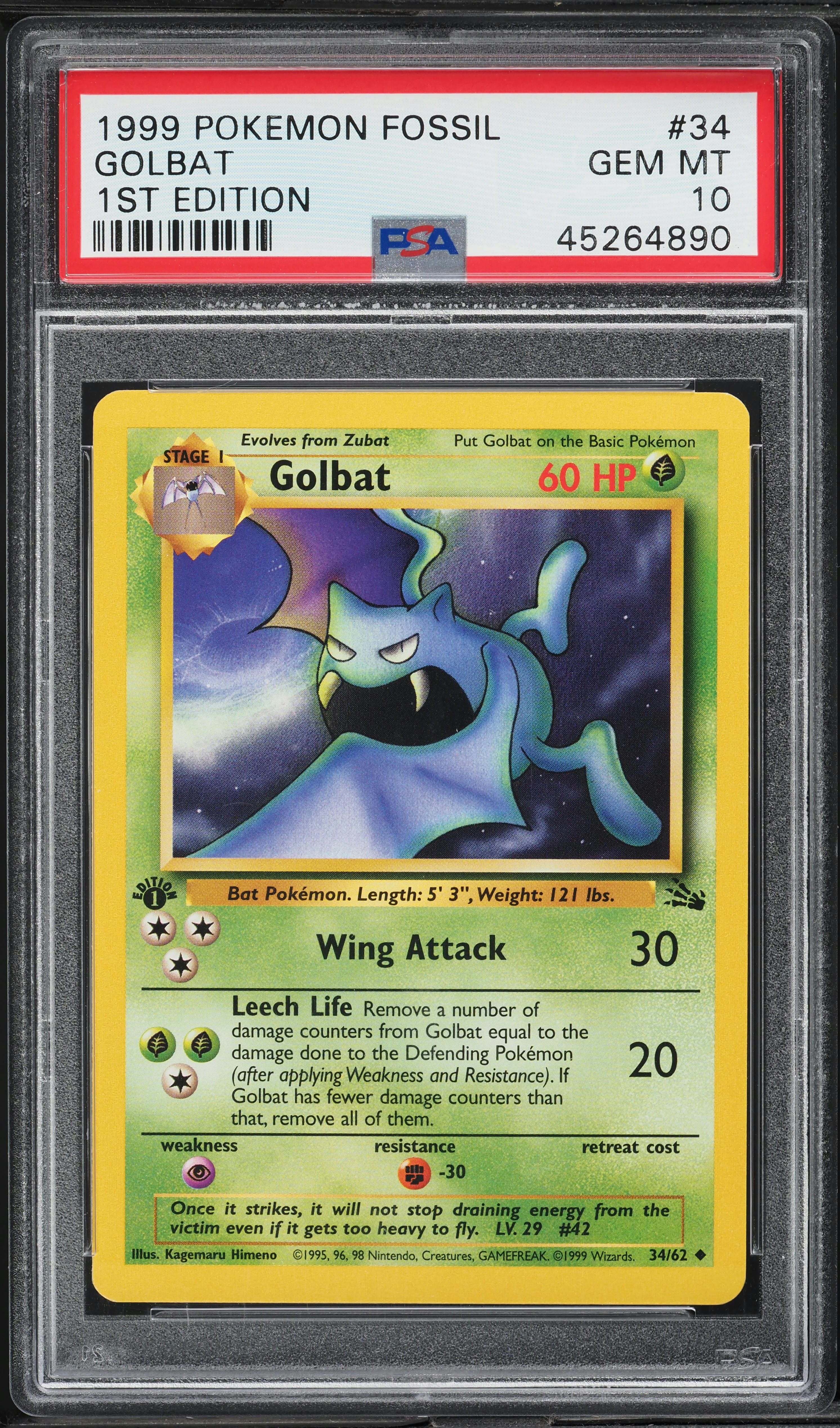 1999 Pokemon Fossil 1st Edition Golbat #34 PSA 10 GEM MINT on