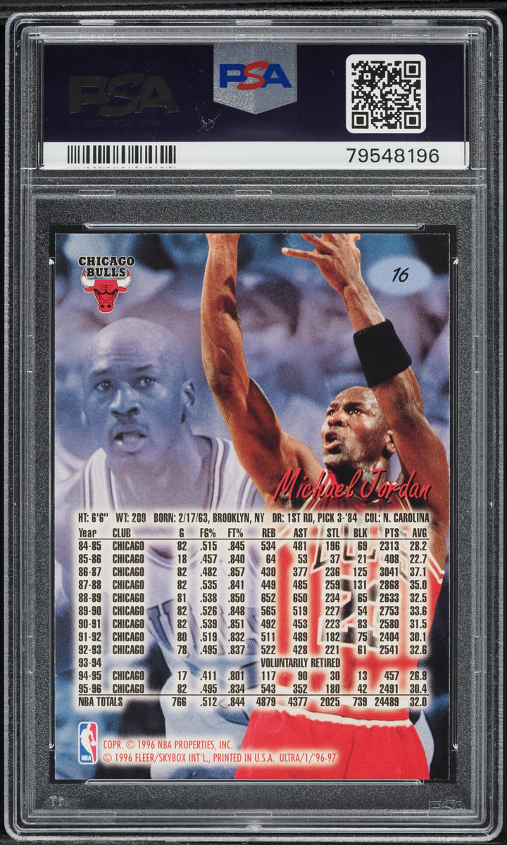 1996 Ultra Basketball Michael Jordan #16 PSA 10 GEM MINT