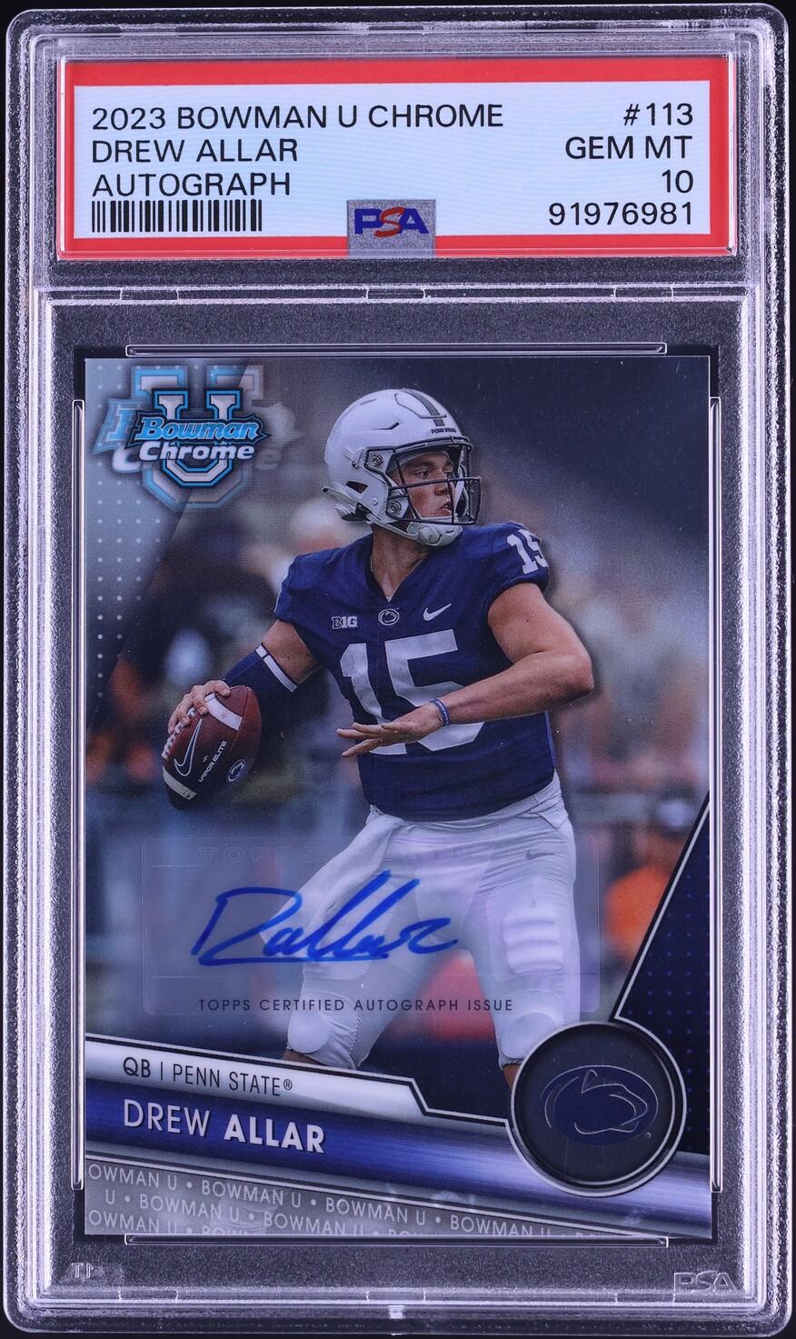 2023 Bowman Chrome University Drew Allar ROOKIE AUTO #113 PSA 10 GEM MINT