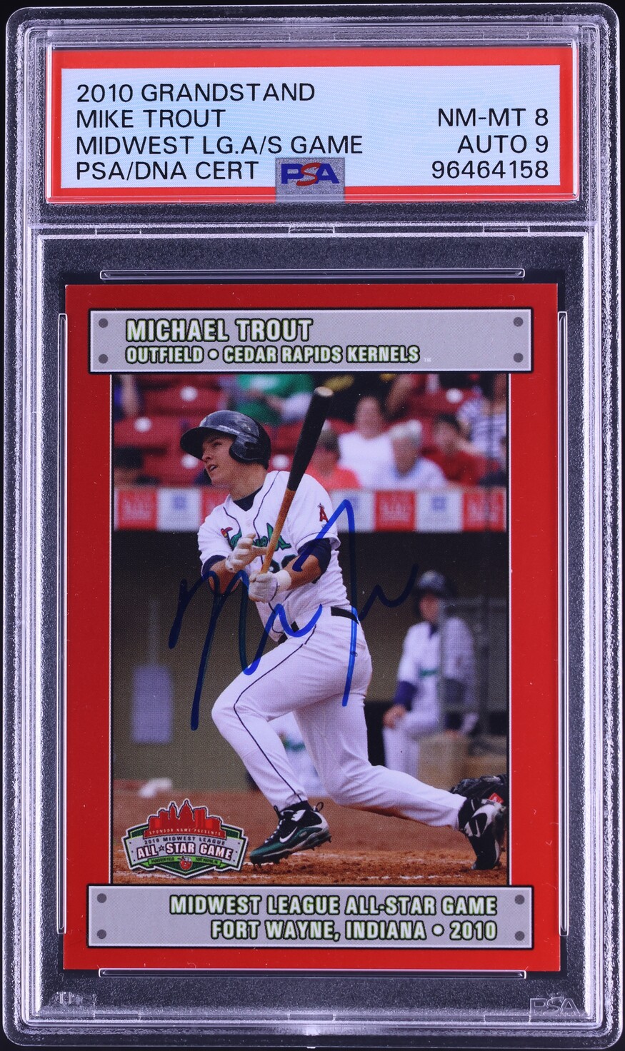 2010 Grandstand Midwest League All-Star Game Mike Trout RC AUTO DNA 9 PSA 8