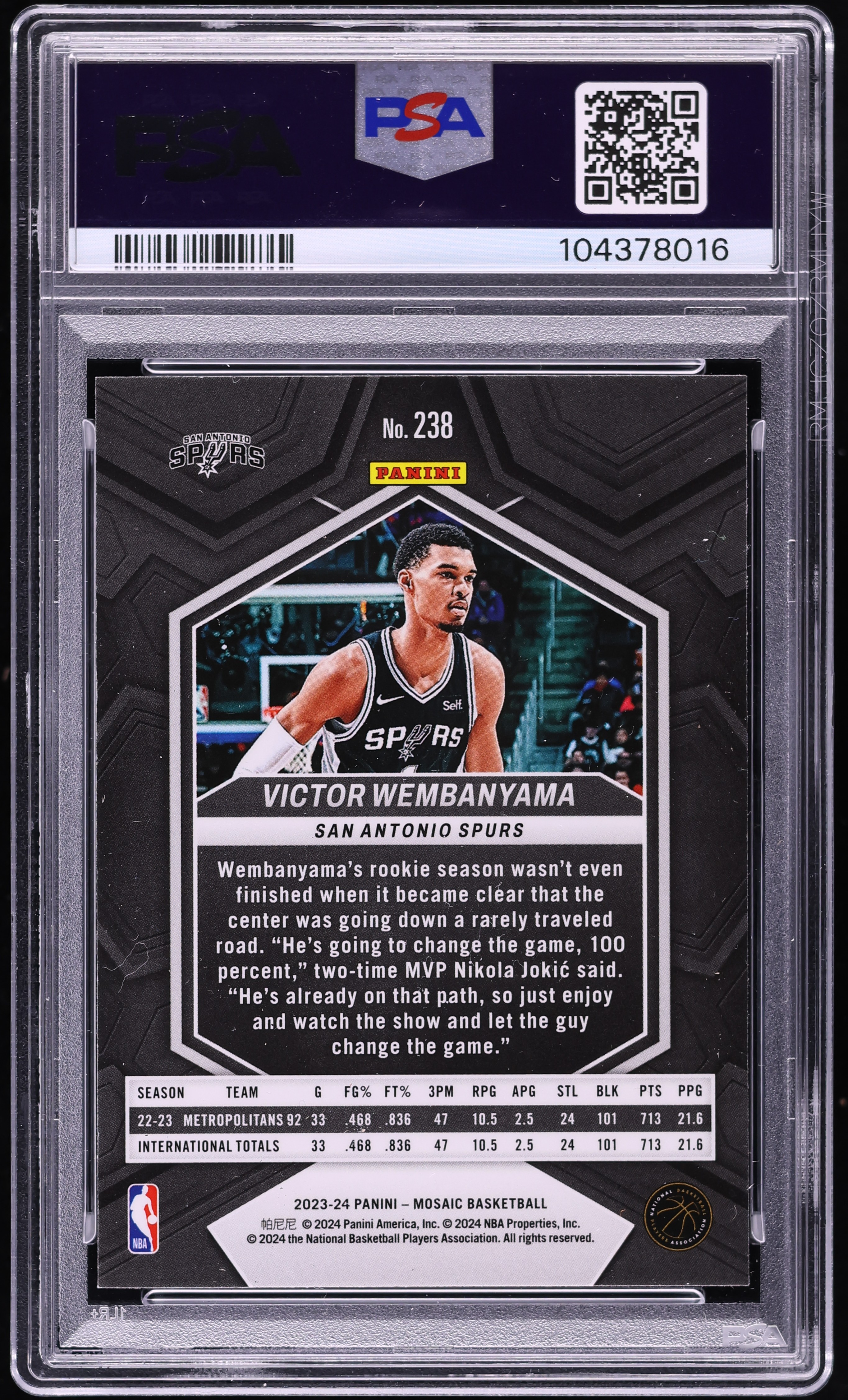 2023 Panini Mosaic Victor Wembanyama ROOKIE #238 PSA 10 GEM MINT